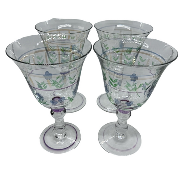 4 Hand Blown & Hand Painted Water Goblets - Picture 1 of 10
